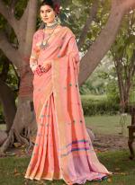 Cotton Peach Casual Wear Printed Saree